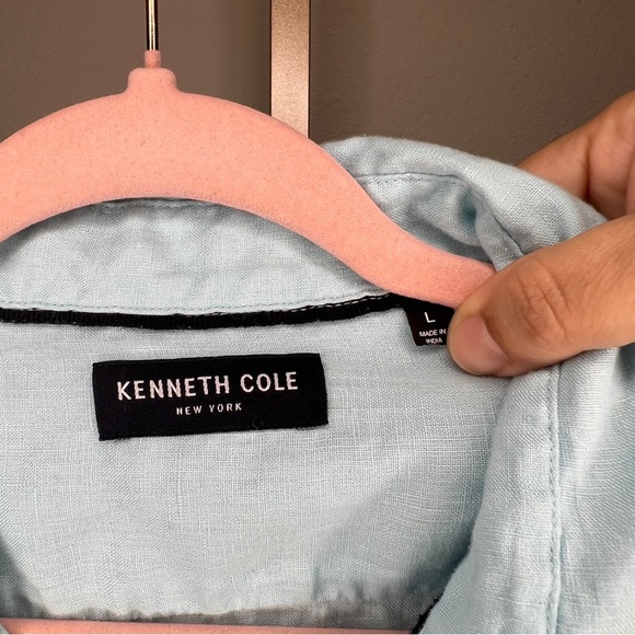 Kenneth Cole Men's Linen Short Sleeve Button Down Shirt Aqua Size Large - Picture 2 of 7